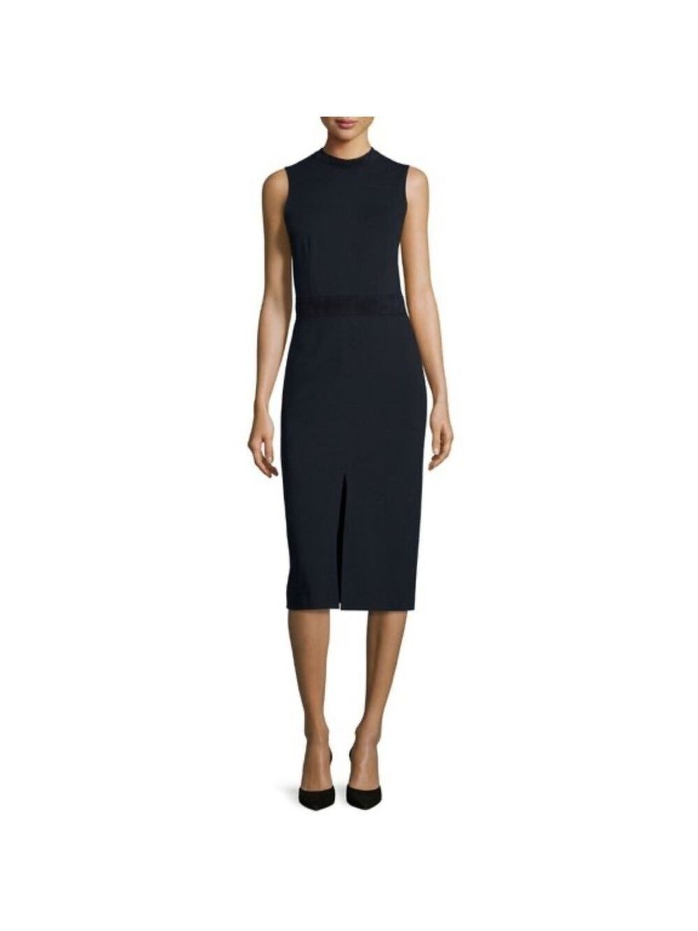Theory Antlia Mireena Ponte Suede Trim Sleeveless Black Dress Sz 8